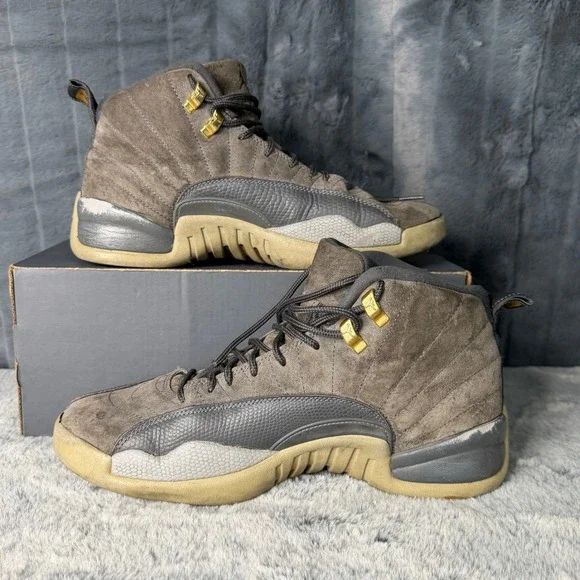 Jordan 12 Retro Dark Grey Wolf Grey Gold Mens Basketball Shoes 130690-005 Size 9 - Picture 2 of 11
